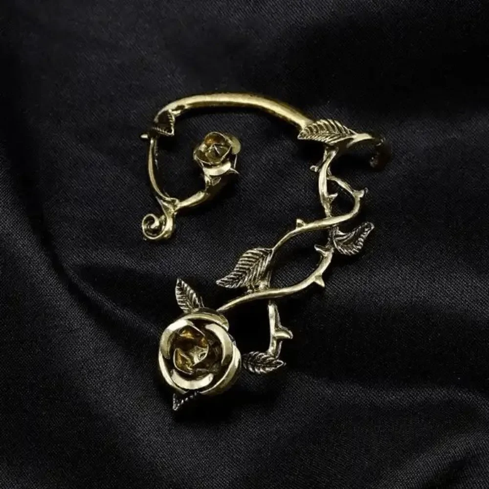 Rose Flower Leaf Design Stainless Steel Ear Wrap Jacket Hugger Crawler